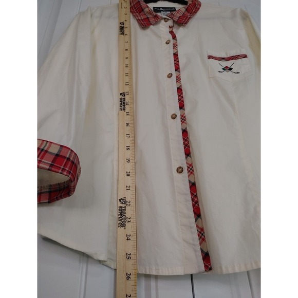 Vtg Sag Harbor Women's XL Plaid Collared Cuff Cream Embroidered Golf Preppy - Picture 3 of 6